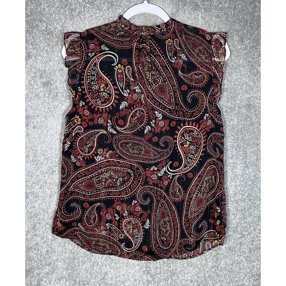 Daniel Rainn Top Womens Size Medium Black Red Paisley Sleeveless Ruffle Pintucks - Picture 2 of 7